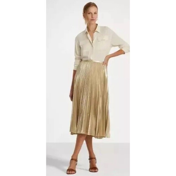 Ralph Lauren Women's Pleated Skirt Size 6 gold Lauren Ralph SUZU MID skirt 225$